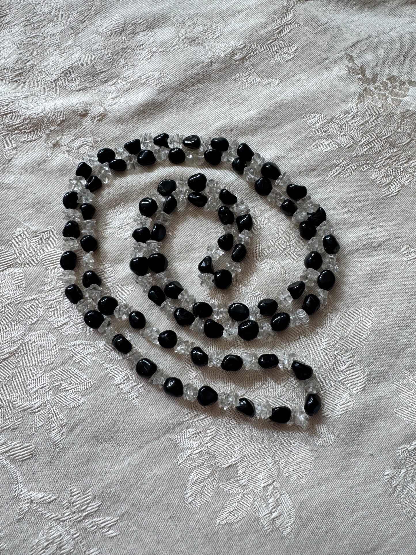Vintage Black Onyx & Crystal Chip Beaded Necklace