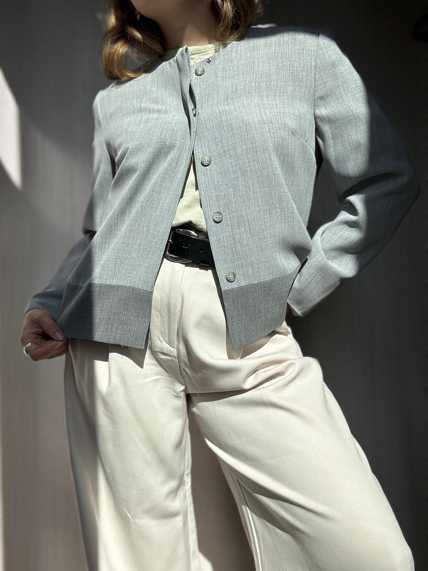 Vintage Heather Grey Cropped Boxy Jacket