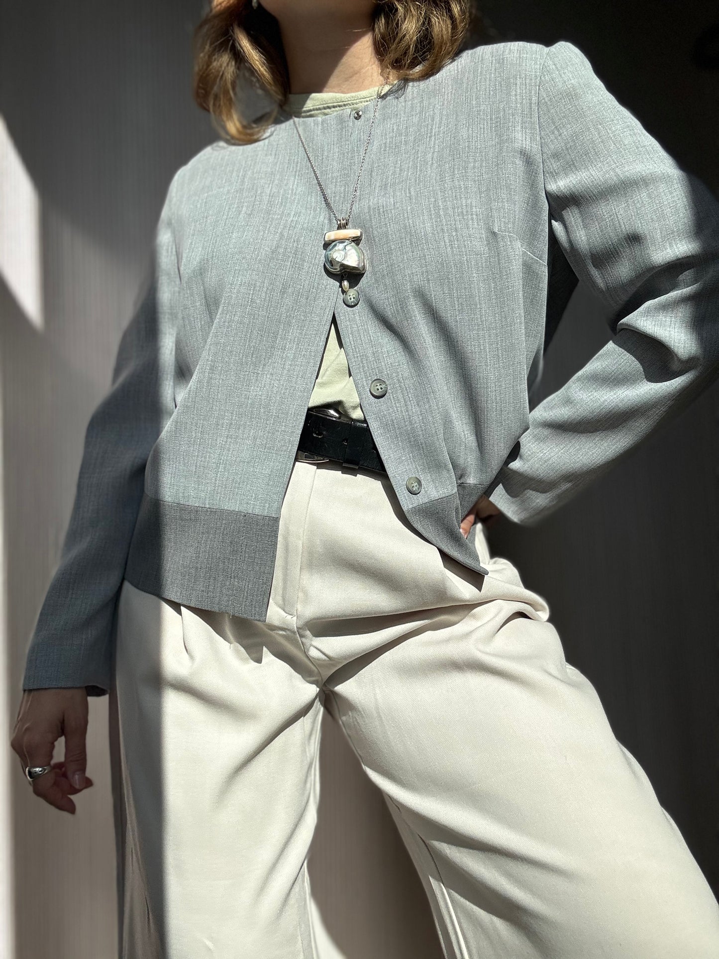 Vintage Heather Grey Cropped Boxy Jacket