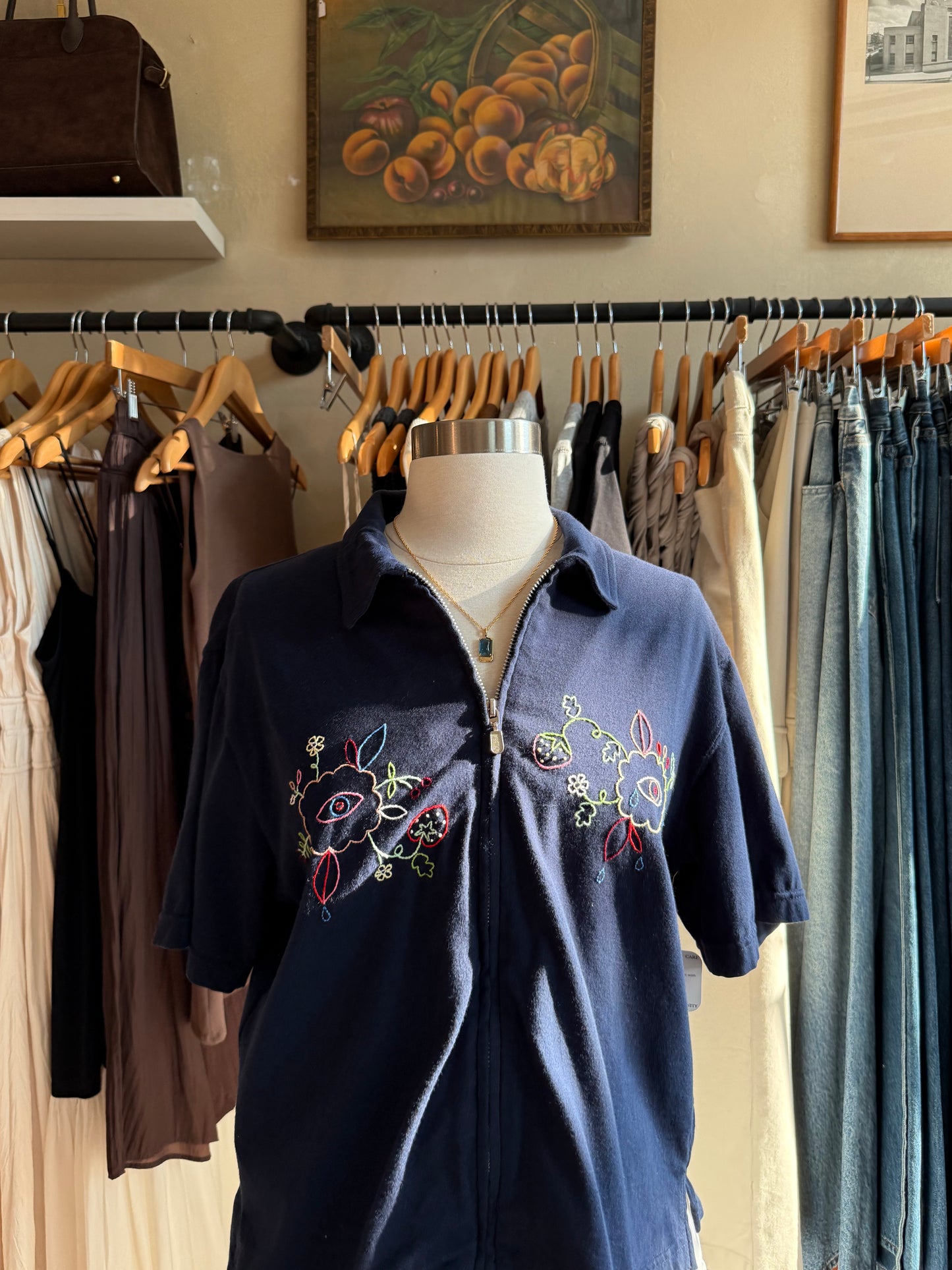 Serious Vanity Navy Collared Zip Up Shirt