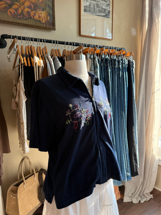 Serious Vanity Navy Collared Zip Up Shirt