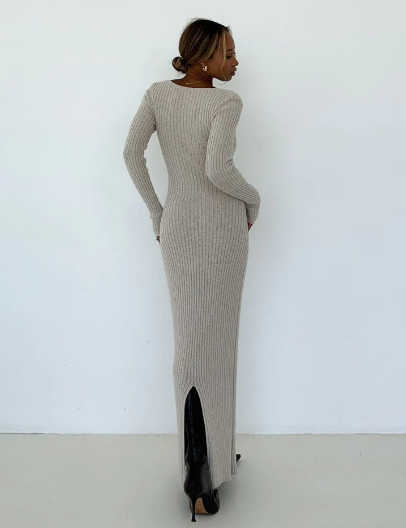 REIGN WHITE SLEEVED KNIT MIDI DRESS | Dissh