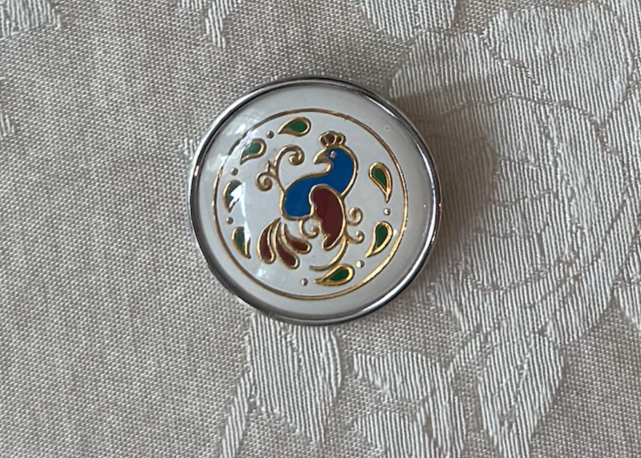 Vintage Enamel Peacock Medallion Brooch