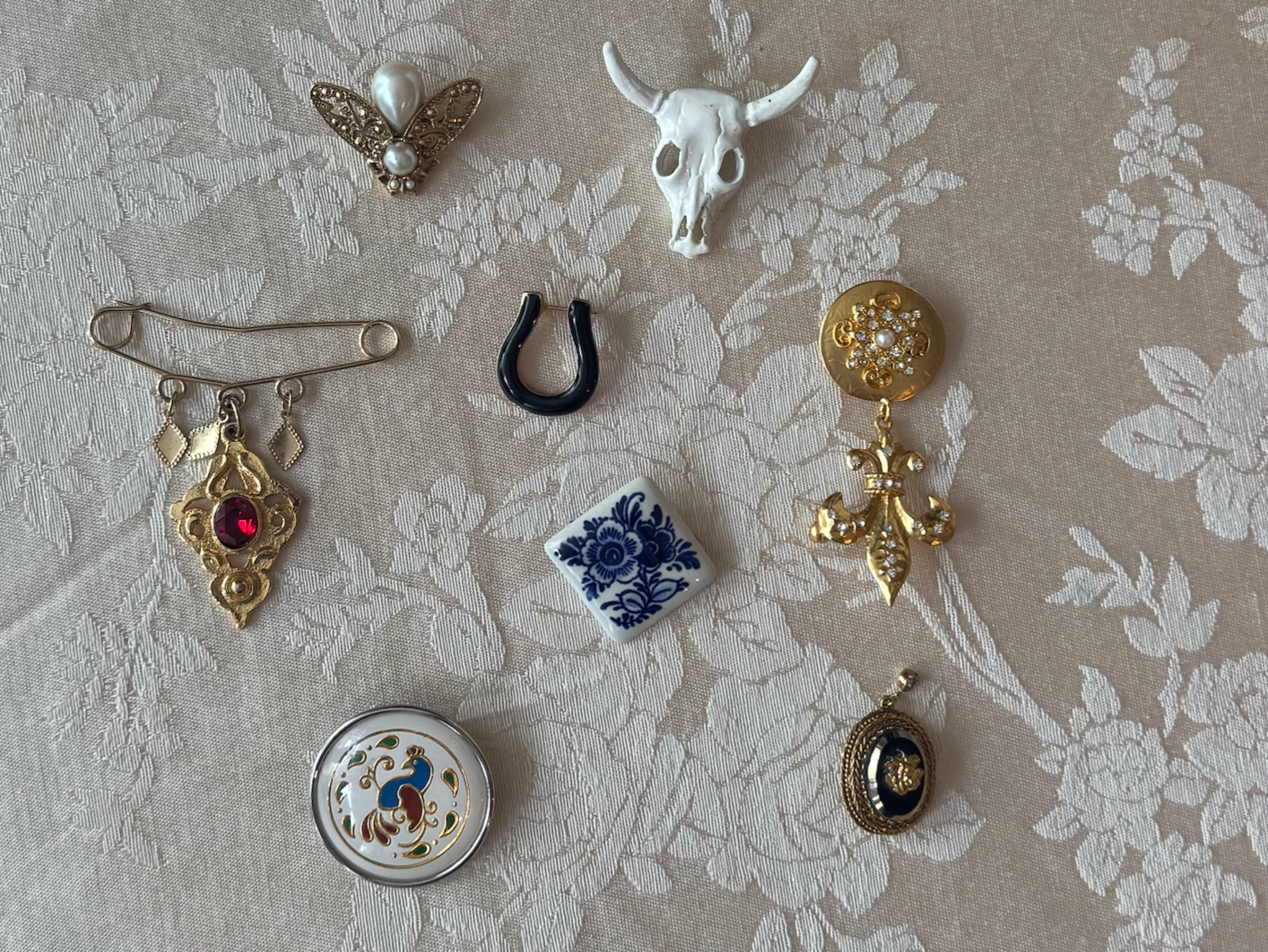 Vintage Enamel Peacock Medallion Brooch
