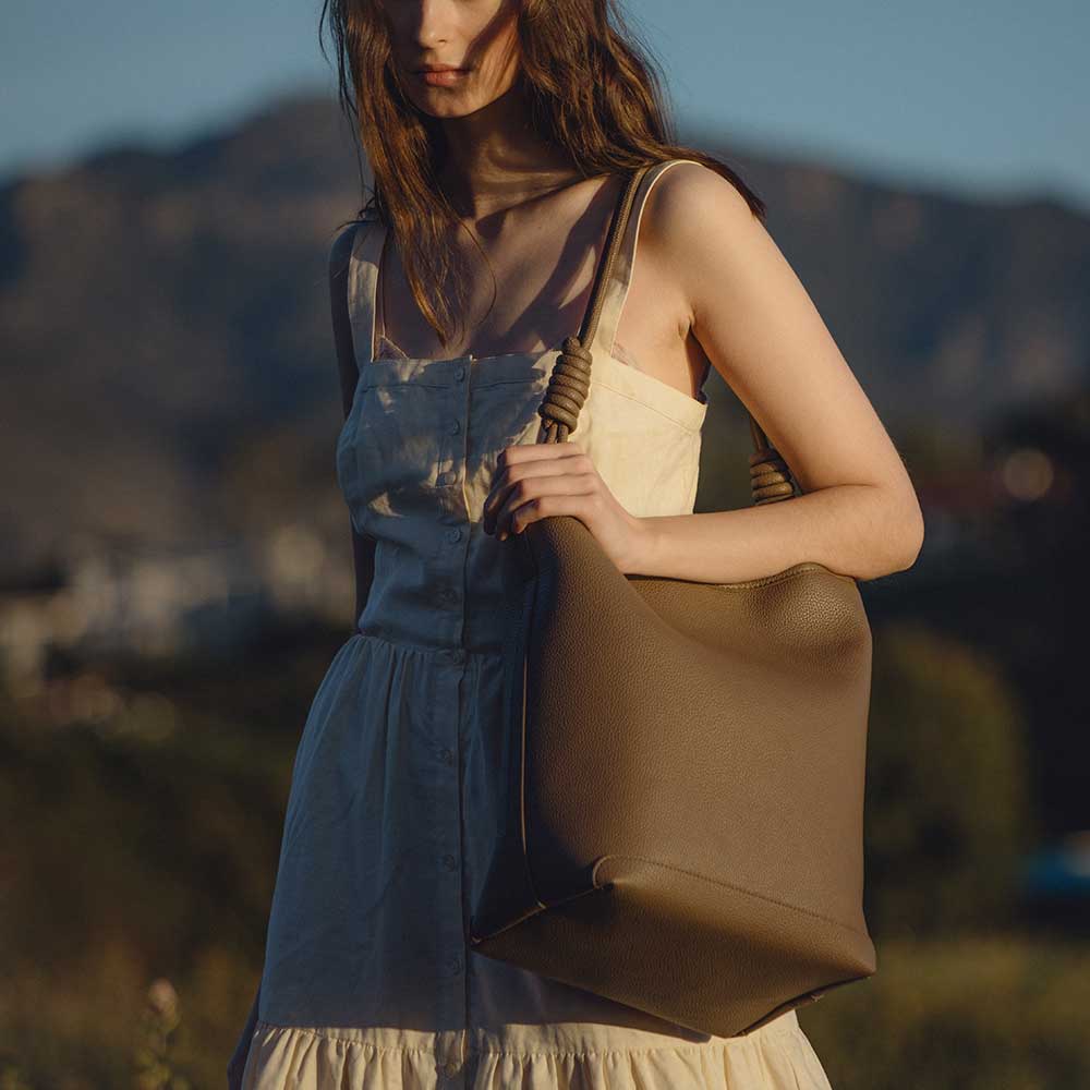 The Adeline Recycled Vegan Tote Bag in Taupe