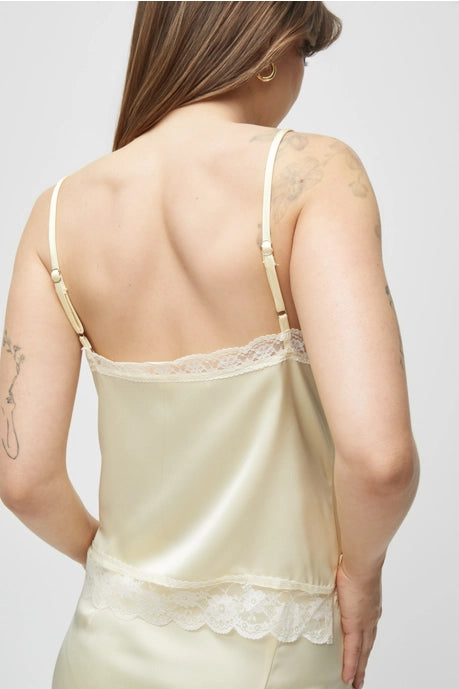 The Sera Satin Lace Tank in Butter Yellow