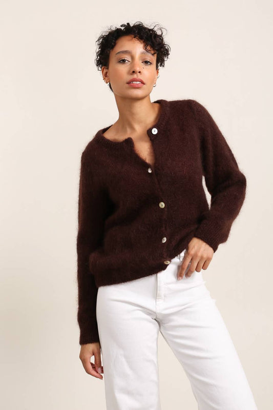 Mohair Chocolate Crew Neck Cardi