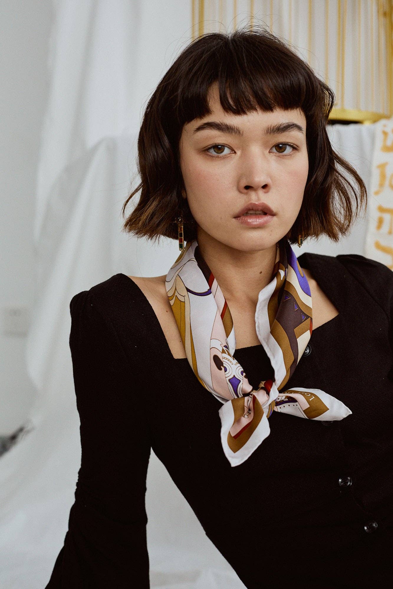 The Kiss Bandana Silk Scarf in Pink & Brown