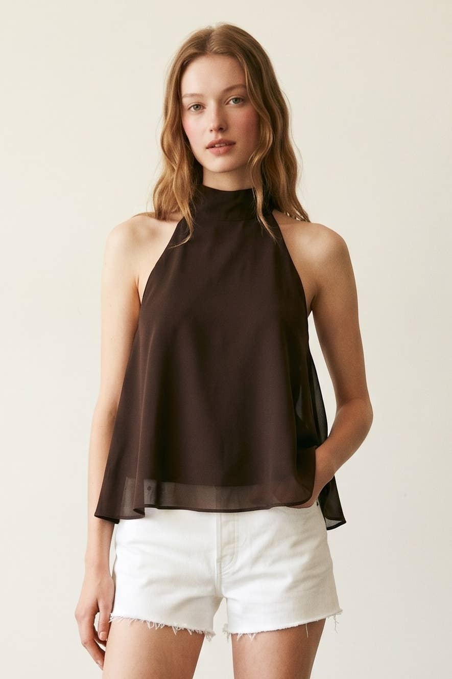 The Sofia Asymmetrical Halter in Mocha