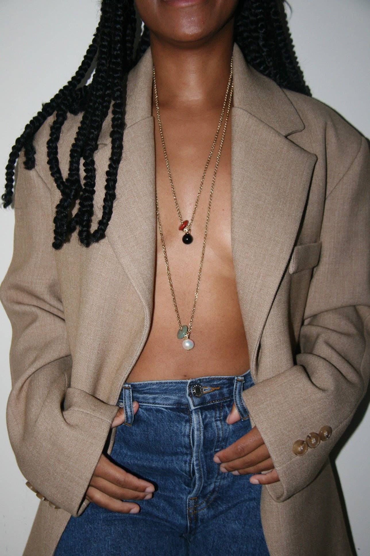 The Sai Necklace in Red Jasper / Black Onyx by Orly 22"