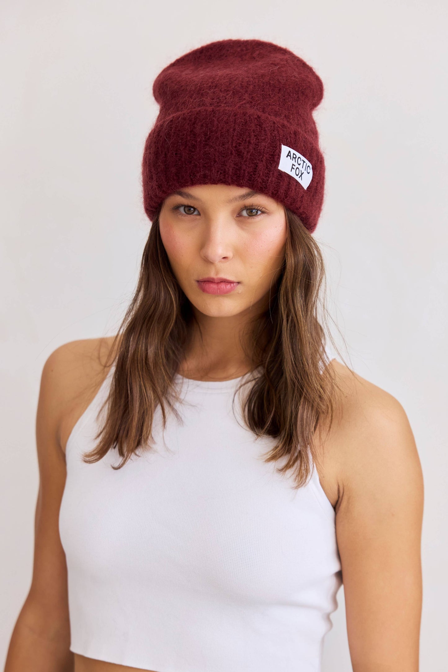 The Mohair Beanie in Cherry Burgundy