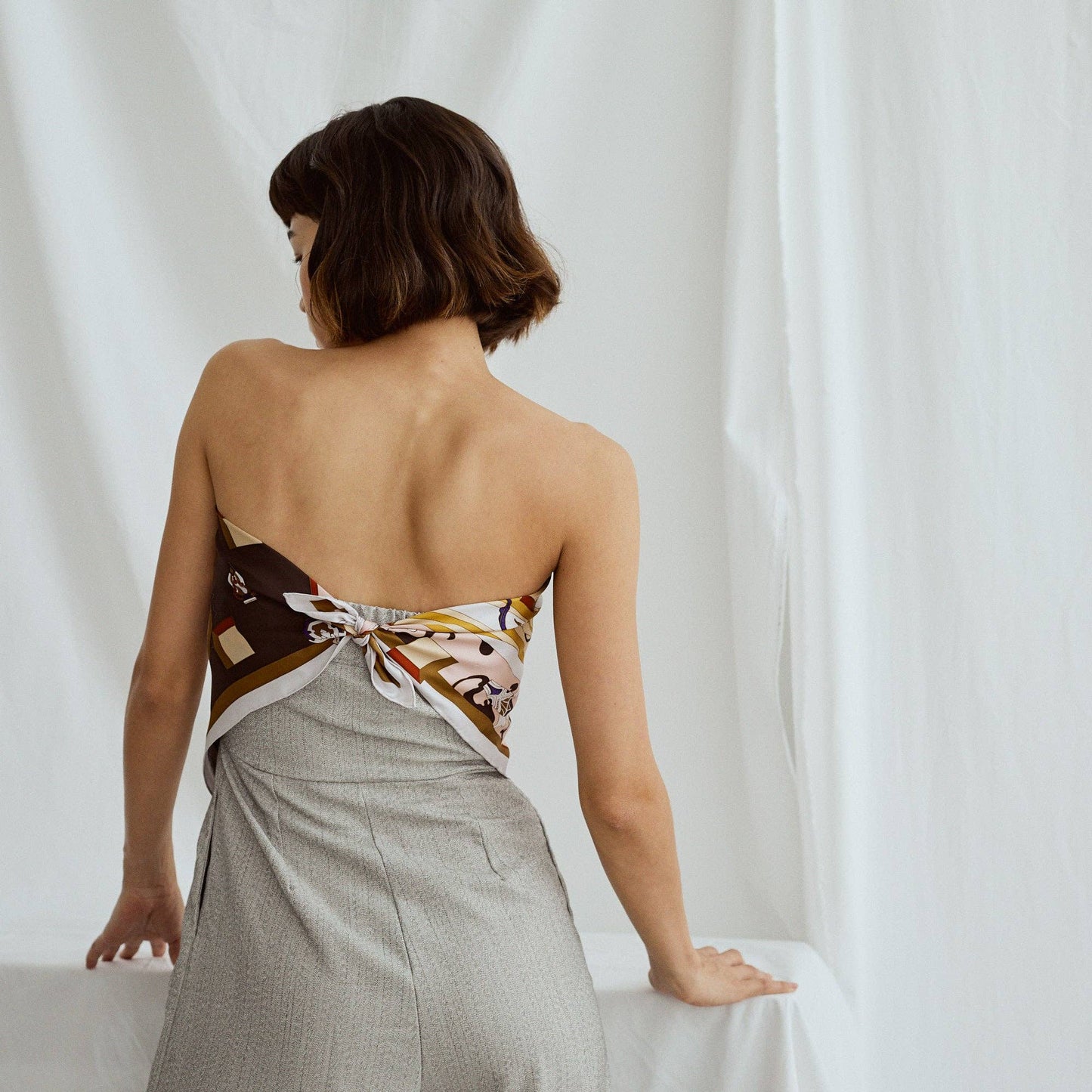 The Kiss Bandana Silk Scarf in Pink & Brown