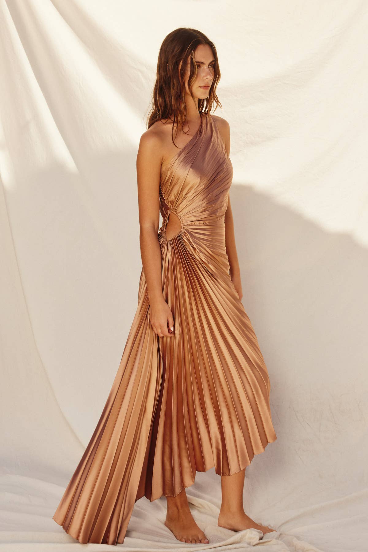 The Golden Sand Asymmetrical Pleated Maxi