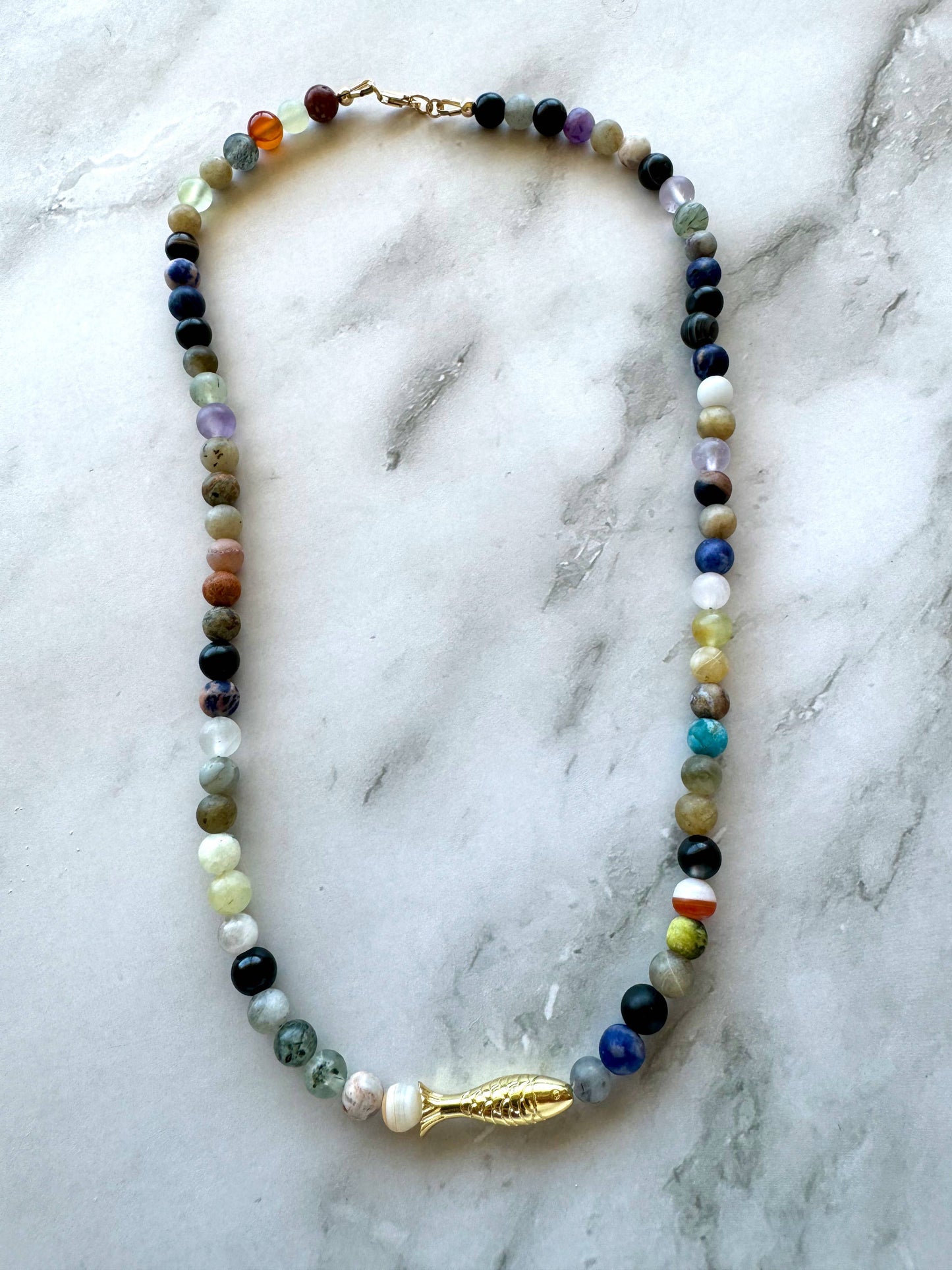 The Ashia Beaded Fish Necklace in Mixed Gemstone