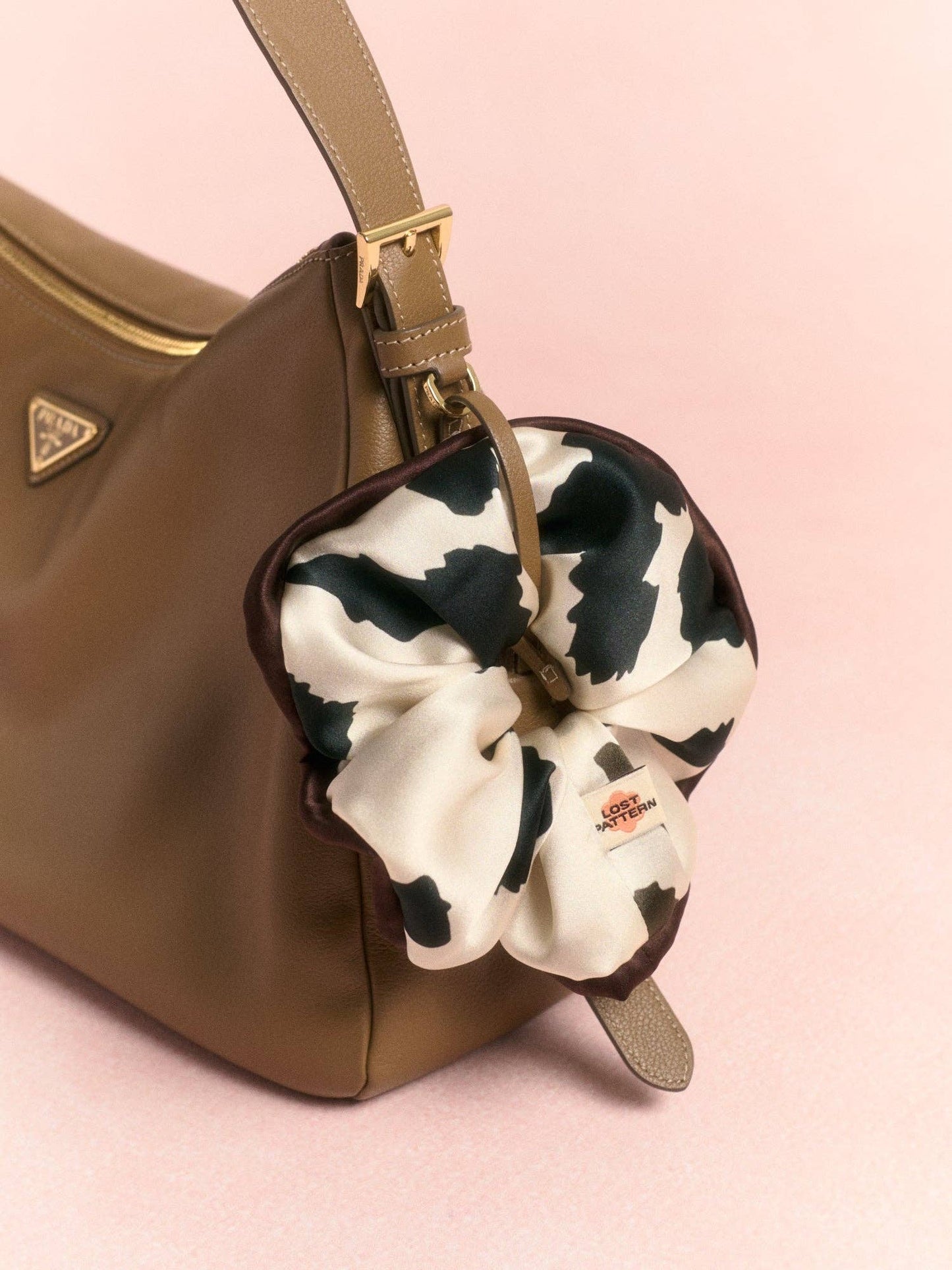 Spot Chic Oversized Silk Scrunchie in Cow Print