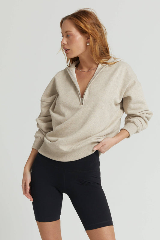 The 1/2 Zip Travel Sweatshirt in Oatmeal