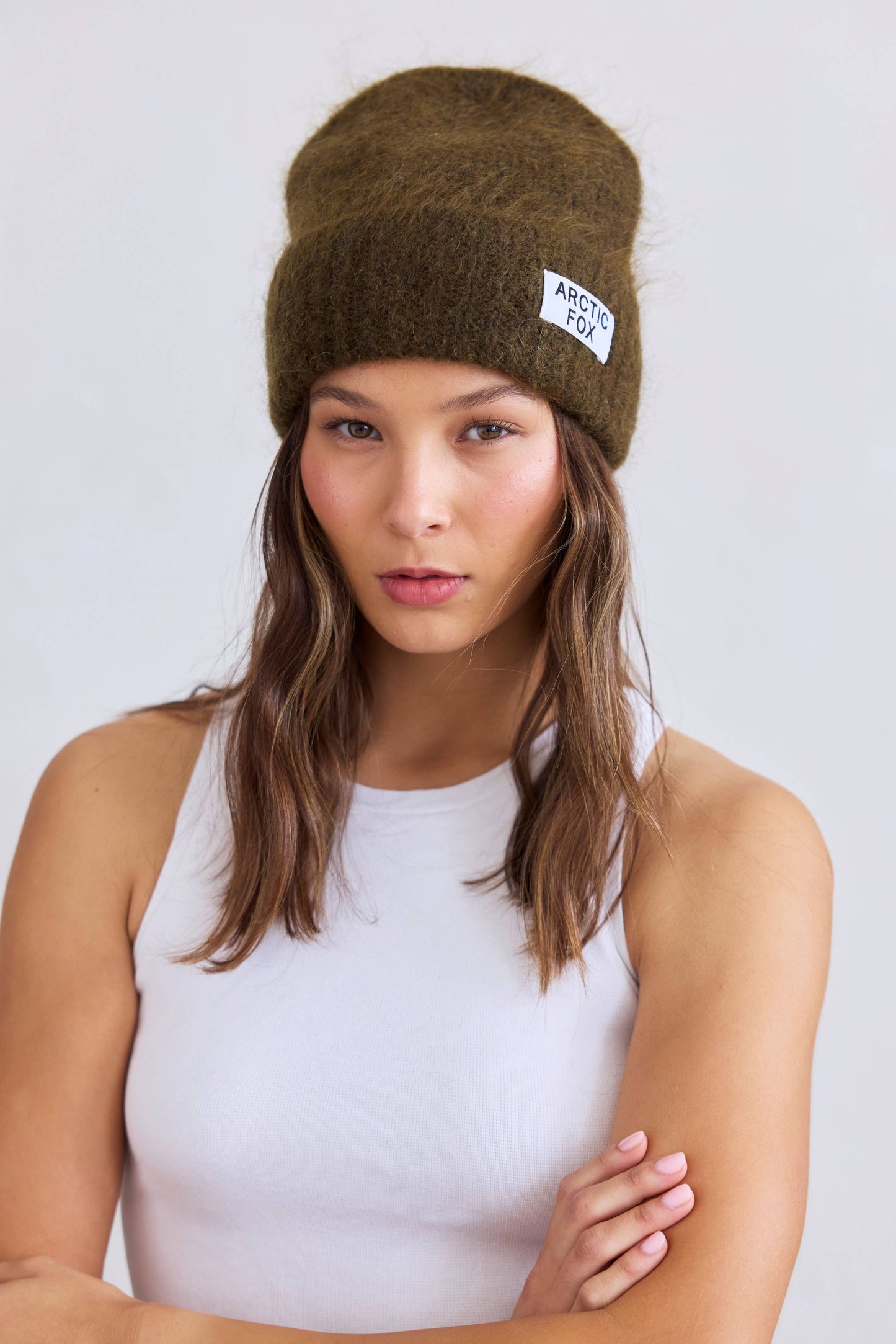 The Mohair Beanie in Khaki Green