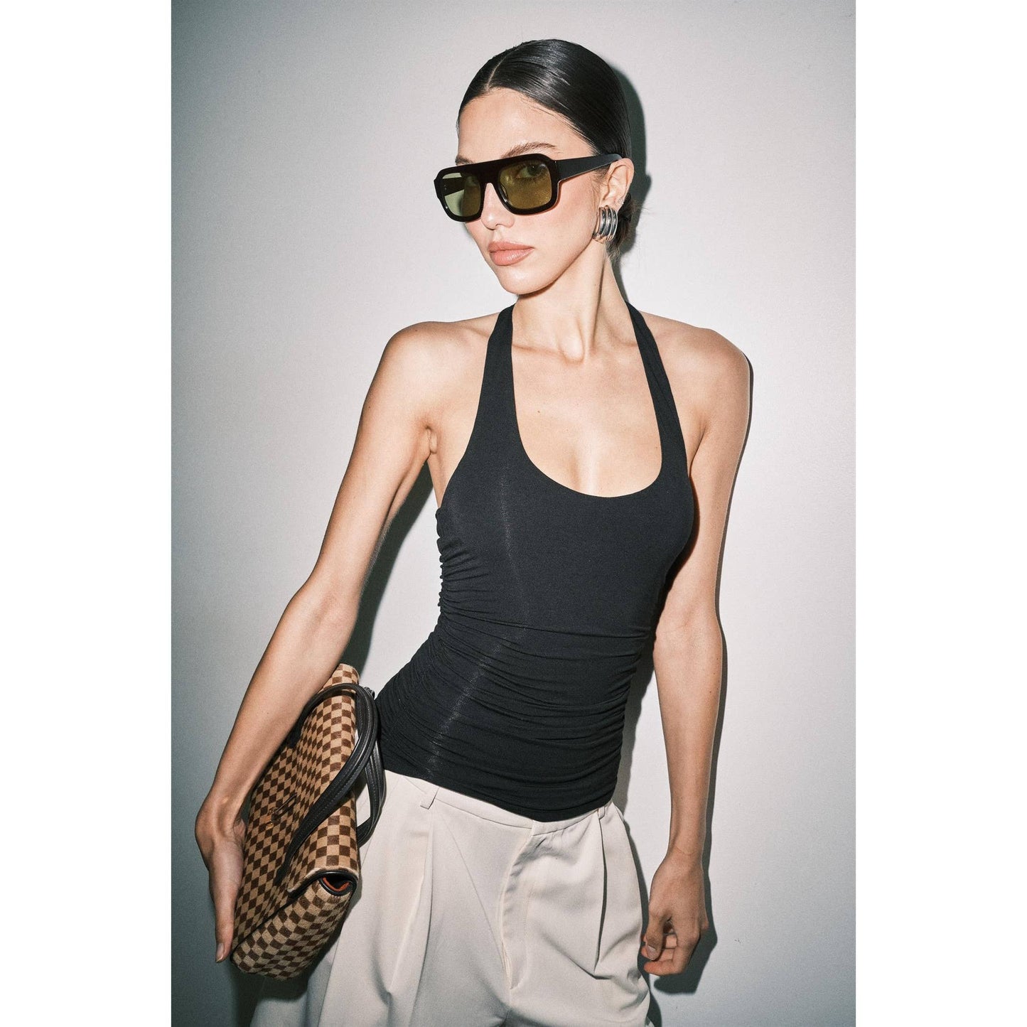 The Helena Ruched Halter Top in Black