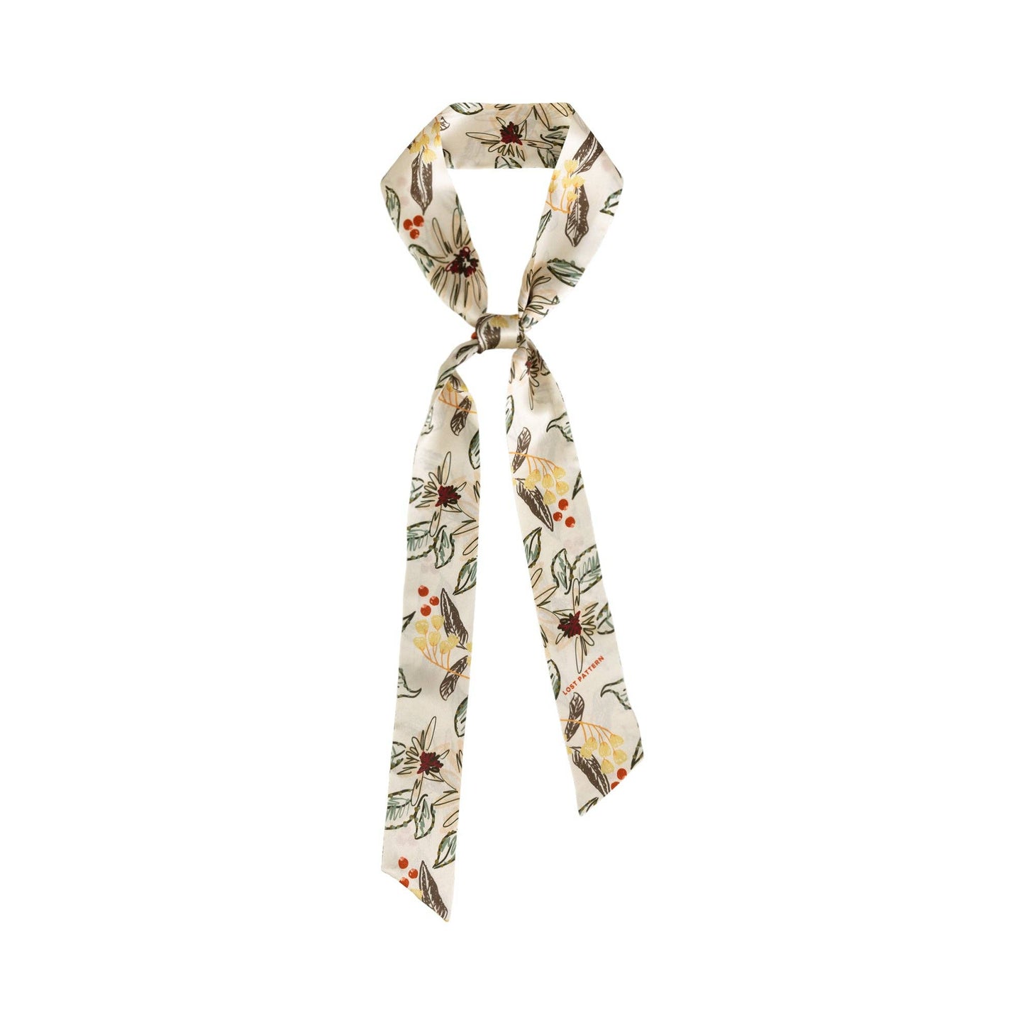 Forest Charm Silk Skinny Scarf in Vanilla