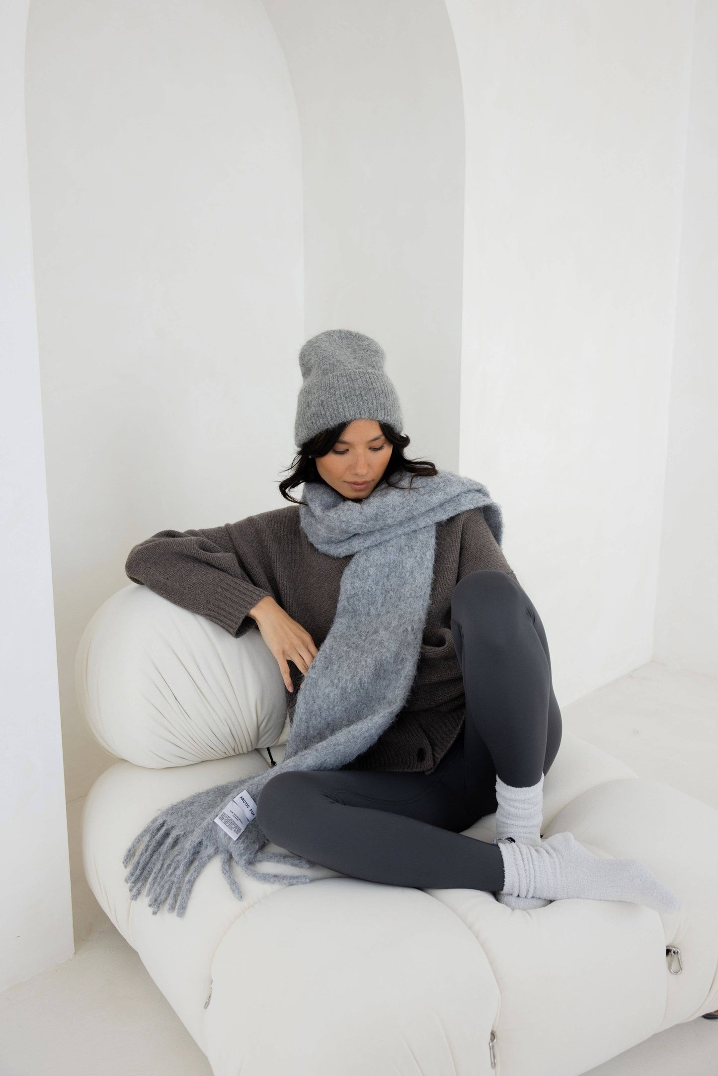 The Alpaca Beanie in Blizzard Grey