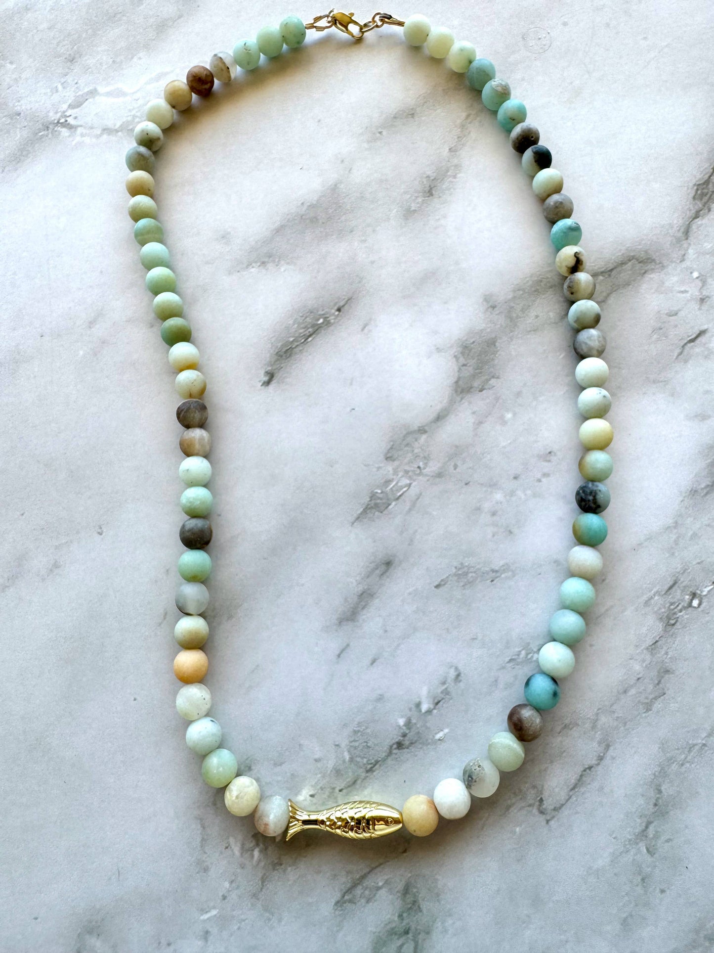 The Ashia Beaded Fish Necklace in Amazonite