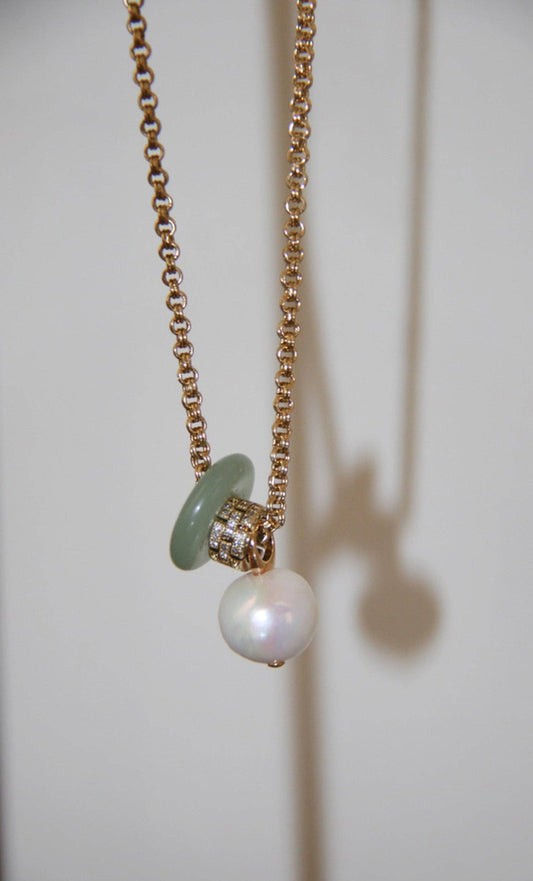 The Sai Necklace in Jade/Pearl by Orly 22"