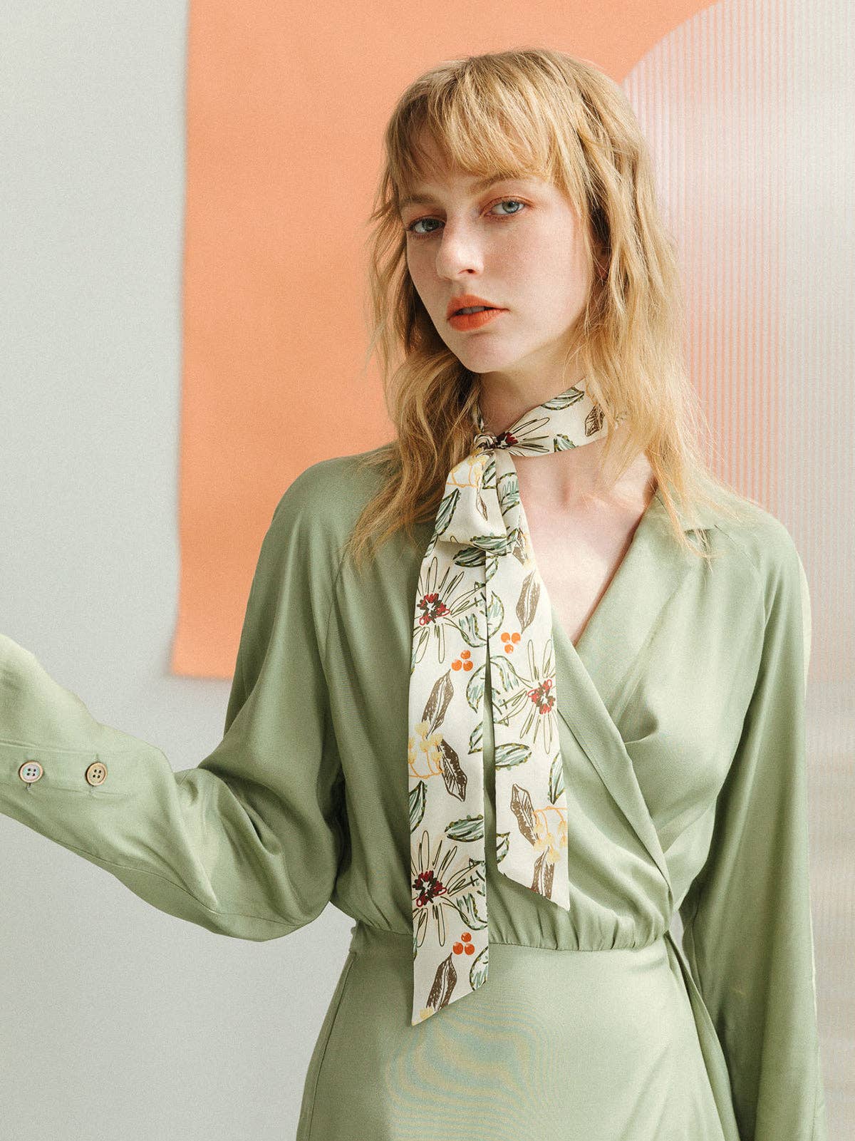 Forest Charm Silk Skinny Scarf in Vanilla