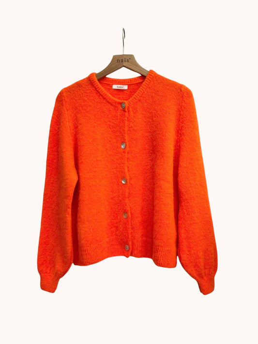 Super Fine Alpaca Button Crew Neck Cardi in Tangerine