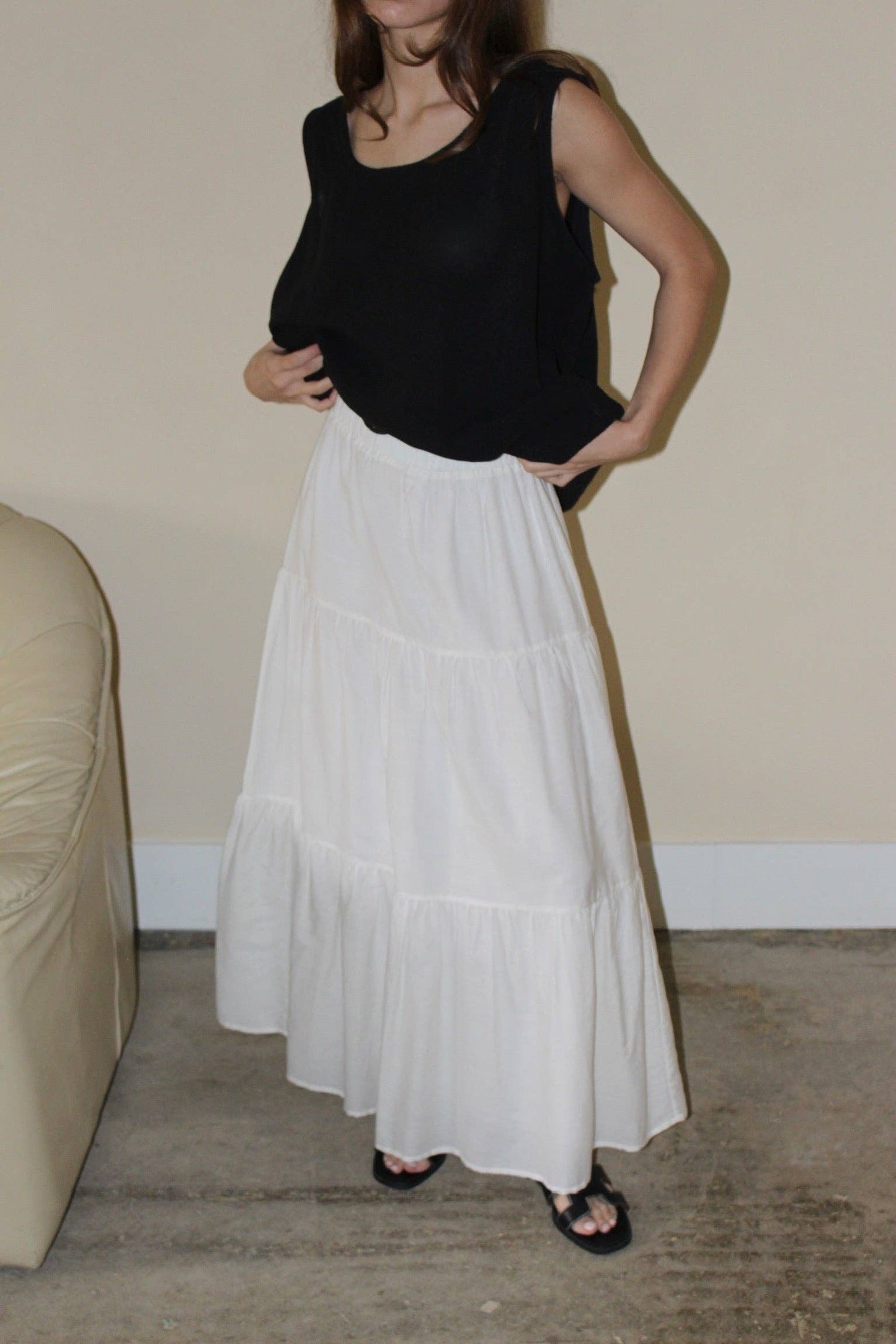 The MiMi Silk Cotton Voile Skirt in White