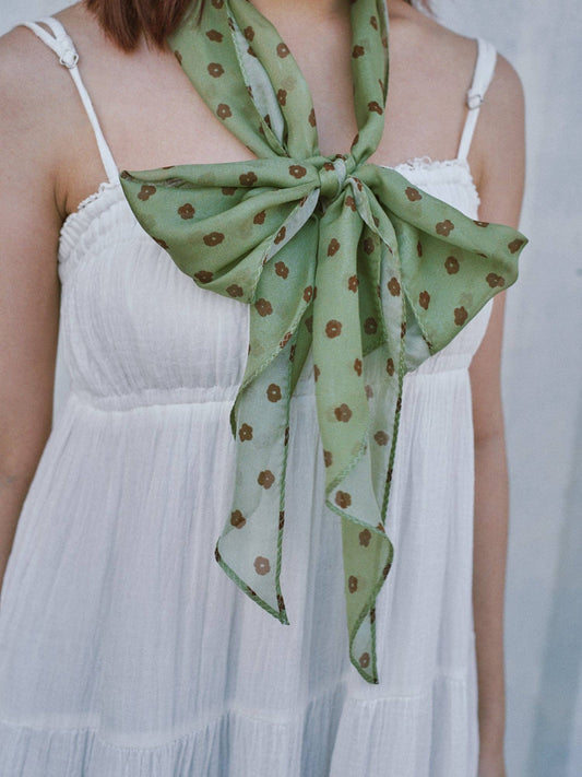 Petal Veil Silk Chiffon Neck Scarf in Matcha Green