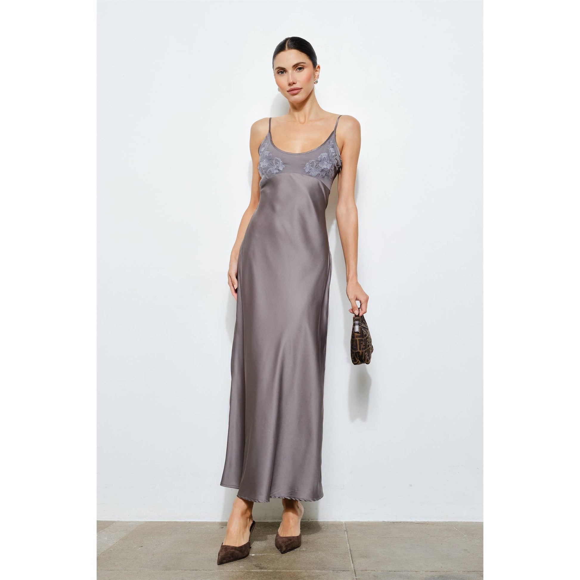 The Clarisse Embroidered Satin Slip Dress – Petals & Jackets