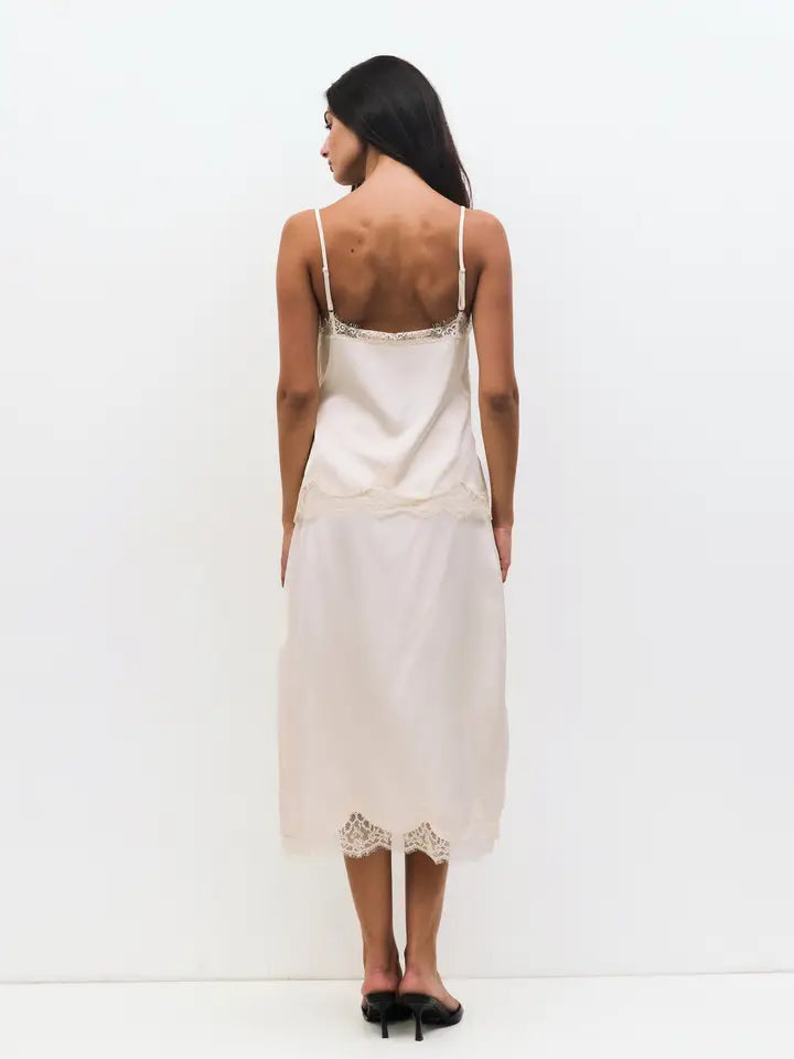 The Gabrielle Satin Lace Midi Skirt