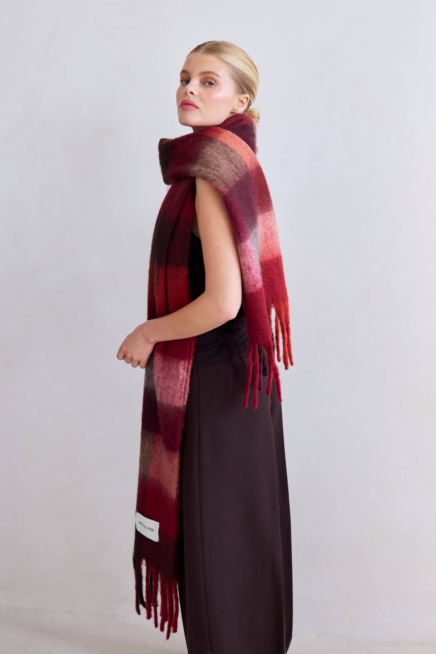 The Reykjavik Scarf - 100% Recycled - Burgundy check