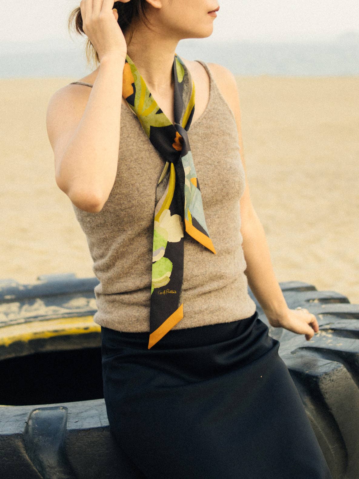 Ethereal Mirage Silk Twill Skinny Scarf