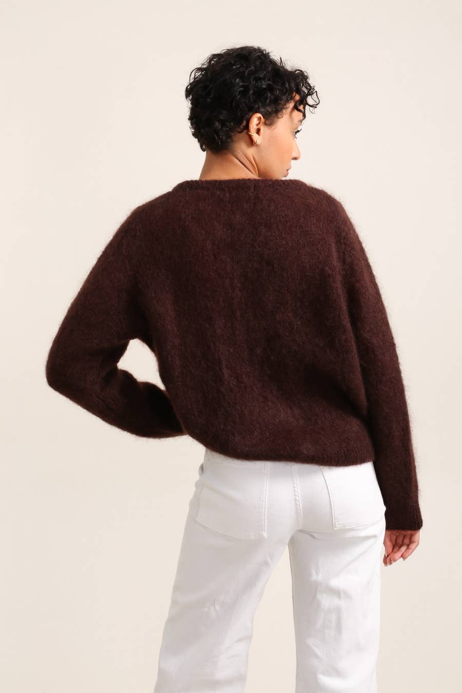 Mohair Chocolate Crew Neck Cardi