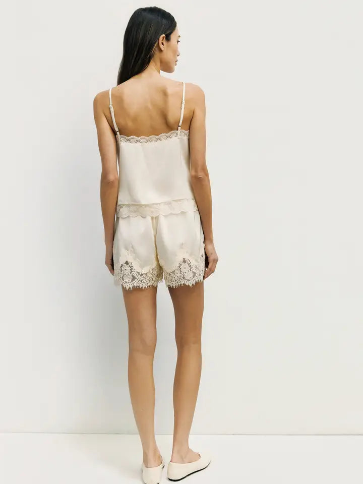 The Sera Satin Lace Shorts in Cream