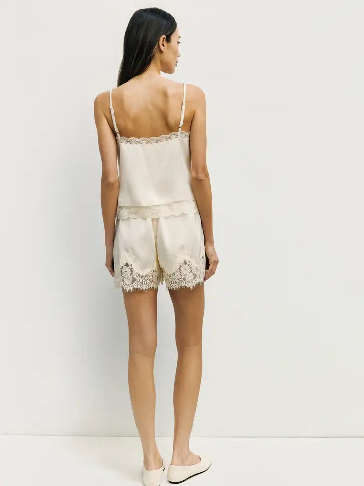 The Sera Satin Lace Tank in Cream