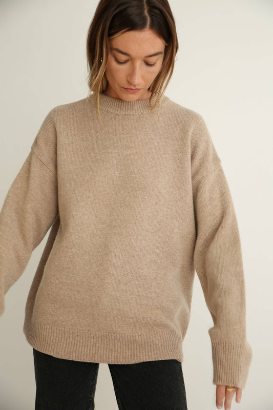 The Oversized Wool + Cashmere Sweater in Dark Oatmeal