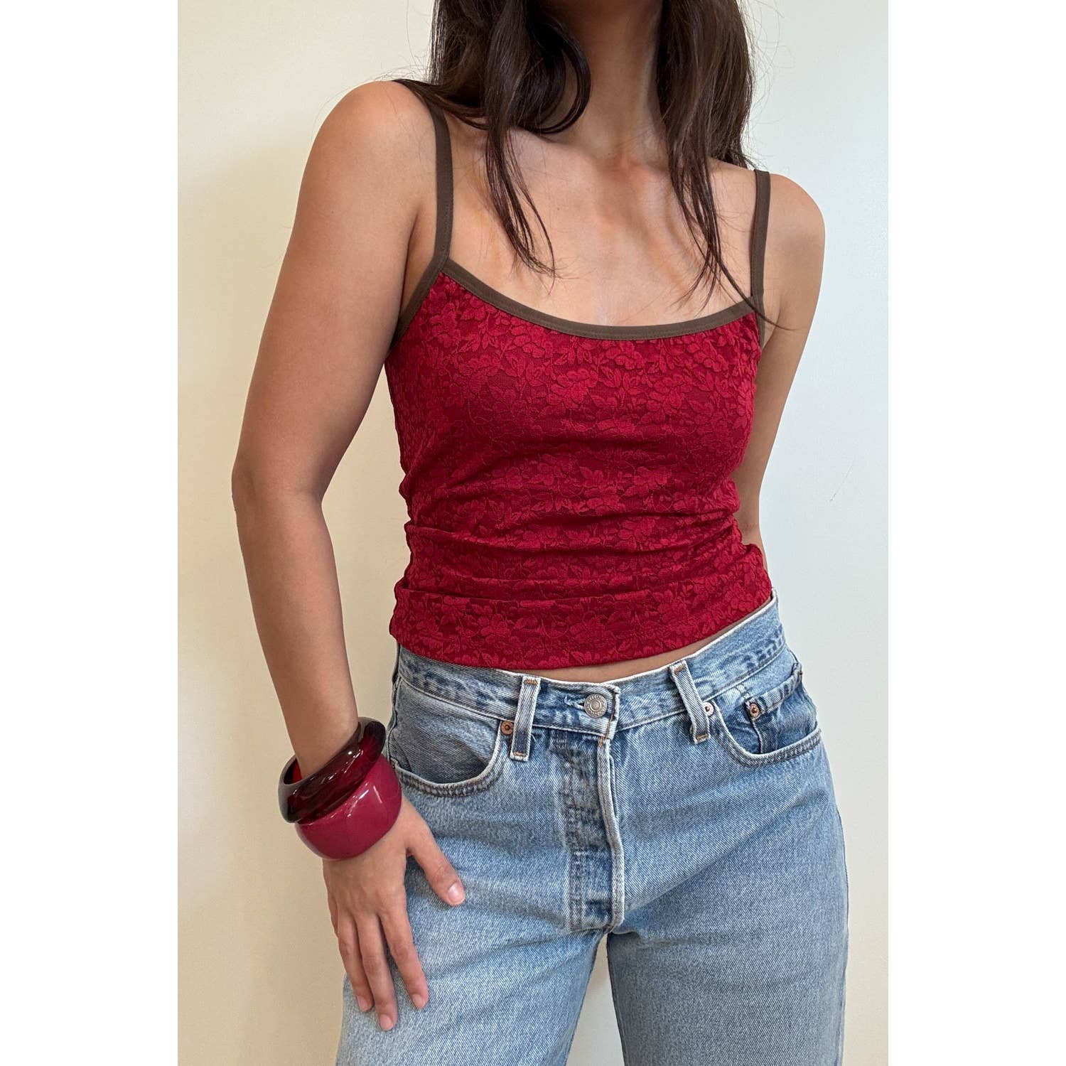 Jacquard Floral Cherry Lace Cami – Petals & Jackets