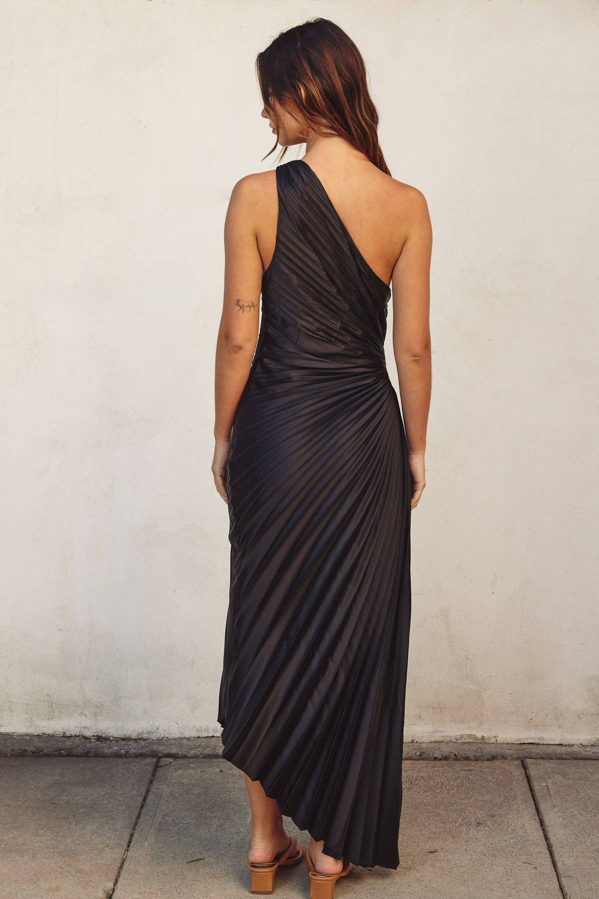 The Sabrina Asymmetrical Pleated Maxi Dress