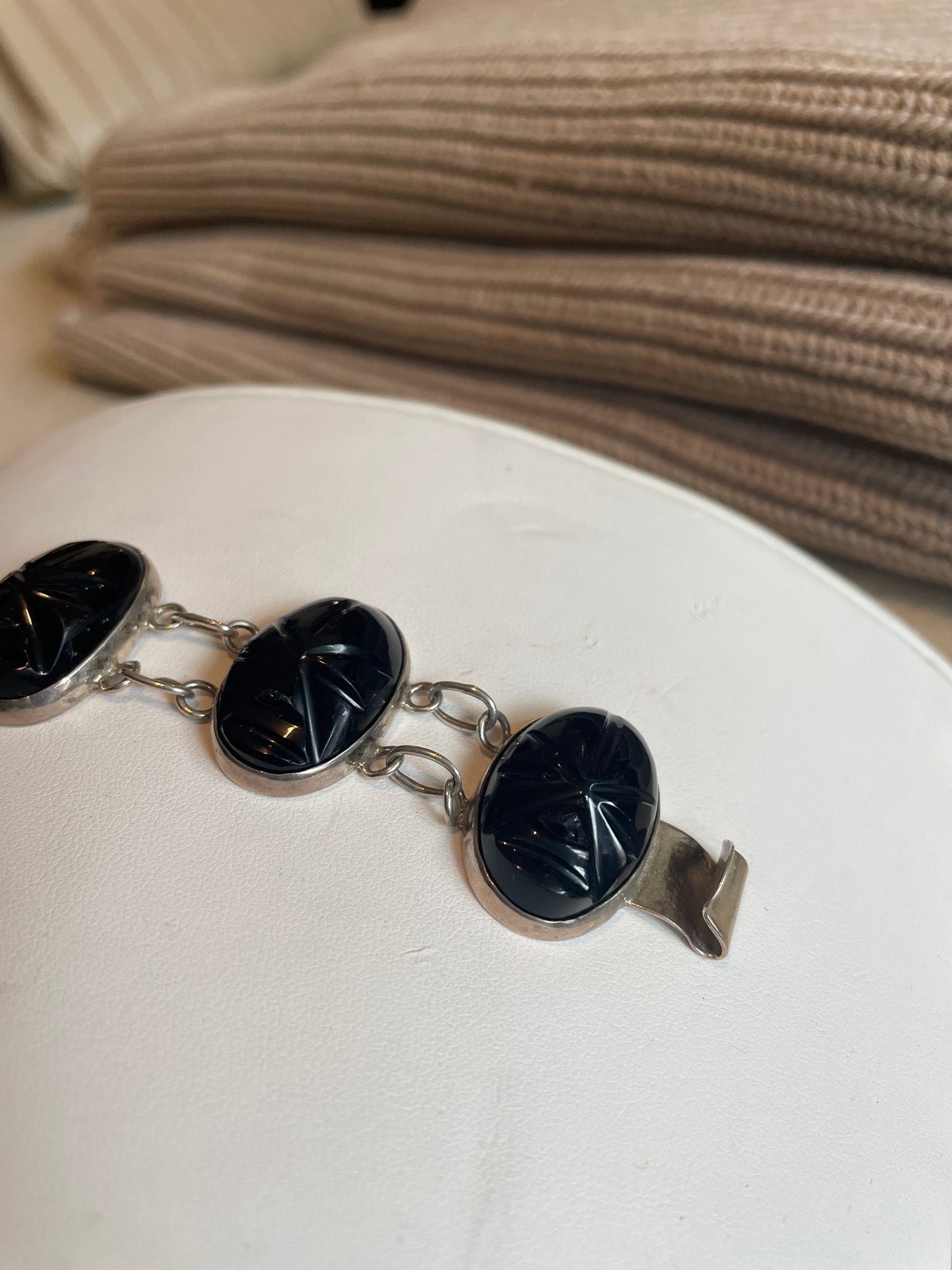 Vintage Black Onyx Sterling Silver Bracelet